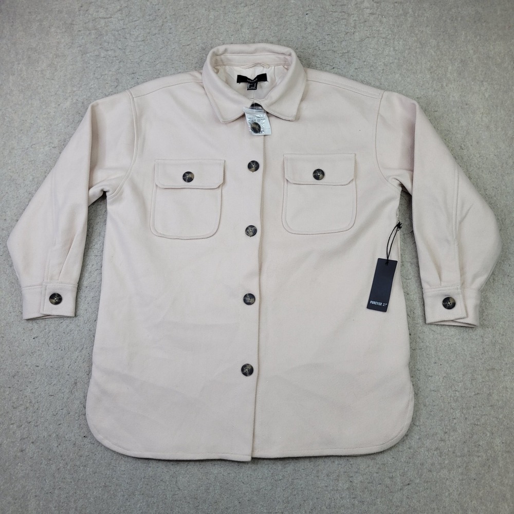 Forever21 Jacket Womens Small Tan Polyester Button Down Collar Chest Pockets NEW
